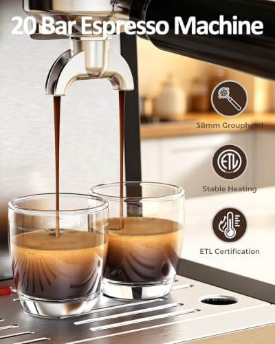 (2026 Upgrade) Espresso Machine with Grinder, 15 Bar Expresso Coffee Machines, Professional Coffee Maker for Latte&Cappuccino with Milk Frother, Expresso Machines for Home Descaling Kit Included White