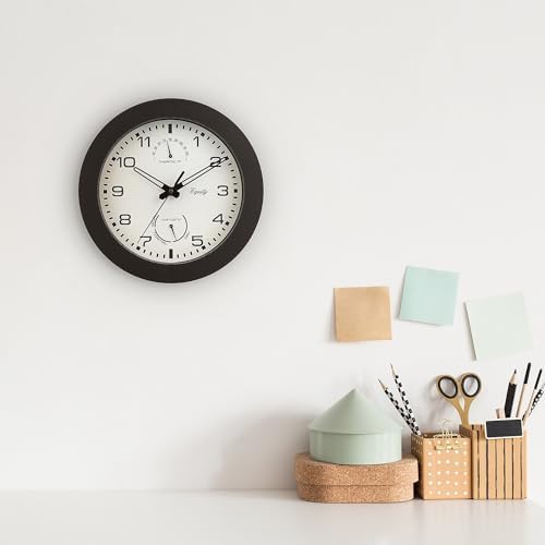 Equity by La Crosse 10 Inch in/Out Brown Wall Clock with Thermometer and Hygrometer (29005)