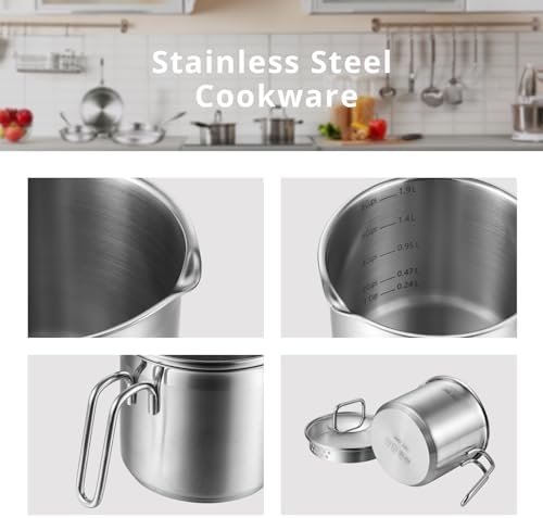 JALZ JALZ 2 Qt Stainless Steel Saucepan with Glass Lid for Induction, Boiling Egg