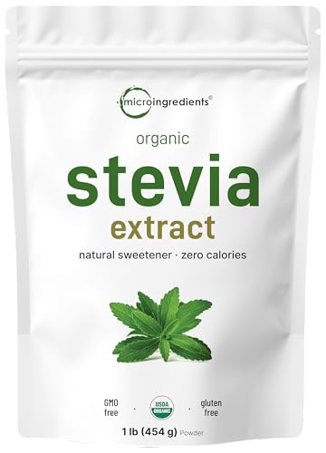 Micro Ingredients Pure Organic Stevia Powder, 8 Ounces, 1418 Serving, Highest Grade Green Leaf Extract Reb-A, Reduced Bitter Aftertaste, 0 Calorie, Natural Sweetener, Sugar Alternative, Keto Friendly