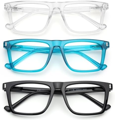 AQWANO Oversized Computer Reading Glasses Blue Light Blocking, 4 Pairs Stylish Fashion Design Anti UV Ray/Eye Strain/Glare Readers Men Women, 1.5