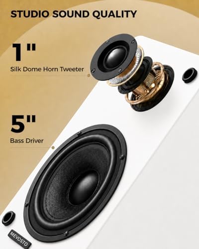 Active Bookshelf Speakers 36W RMS - BT 5.4 Wireless Speaker with 5 Inch Woofer, Silk Dome Tweeter PC Speakers - USB Digital Audio Studio Monitors Bass & Treble Adjust AUX Input for Record Player TV