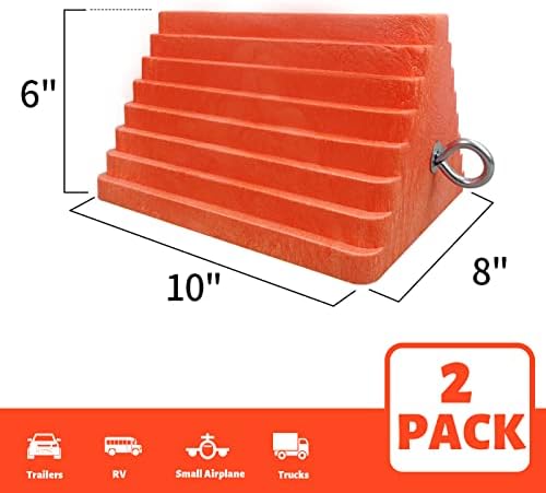 ROBLOCK 2 Pack Wheel Chocks Heavy Duty Orange with Eyebolt for Travel Trailer, 10" Length x 8" Width x 5.7" Height
