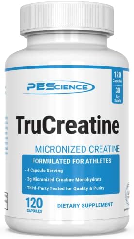 PEScience TruCreatine Creatine Monohydrate Pills, Creapure, 120 Capsules | Easy-To-Take Creapure Creatine Capsules, Monohydrate, For Men & Women