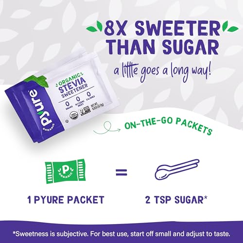 Pyure Organic Stevia Packets | Zero Calorie Sweetener For Coffee, 40 Count | Zero calorie organic stevia packets for coffee, tea, baking, keto, paleo, diabetic diets, lunchboxes, travel, and office