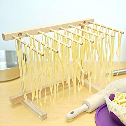 Southern Homewares Collapsible Wooden Pasta Drying Rack – Natural Beechwood Pasta Hanger for Fresh Pasta, Noodles