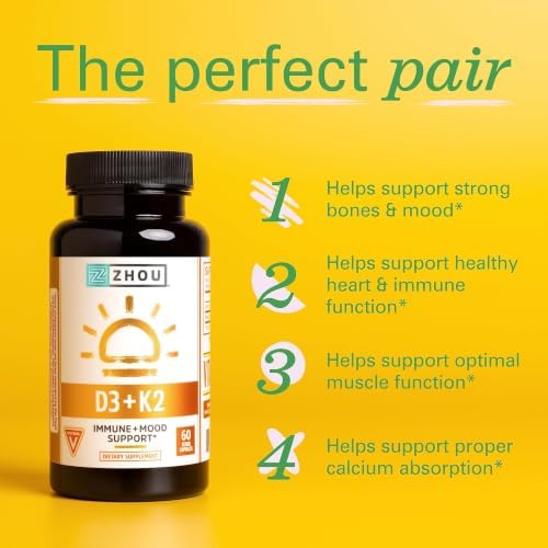 Zhou D3+K2 Supplement - 60 Veggie Gummies (Pack of 1)