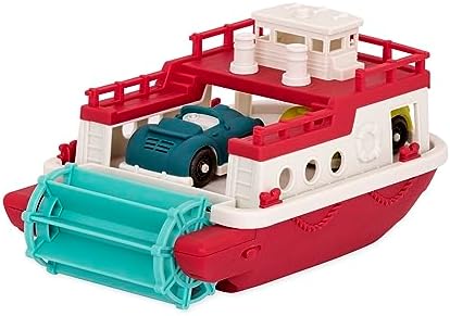 Battat Wonder Wheels Bath Toy Ferry Boat with 2 Cars, Floating Play, Trucks | Pool and bath toy boat with slide-out ramp, wind-up propeller