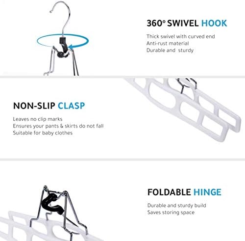 Quality Hangers 10 Pack Premium Skirt Hangers - Thin Space Saving Pant Hangers Set with Clamp, Shorts Hangers with Heavy Duty Locking Clasp
