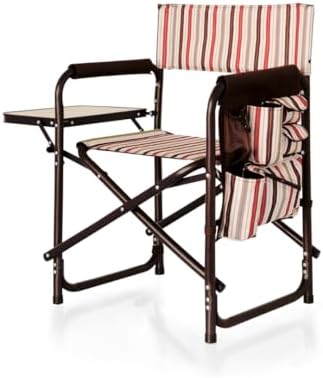 PICNIC TIME Sports Chair with Side Table and Armrest Caddy, Lightweight Aluminum Folding Outdoor Camping Chair for Adults, Portable Director Style Lawn Seating with Pockets & Carry Strap, (Navy Blue)