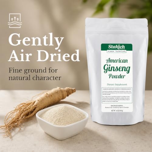 Stakich American Ginseng Root Powder - 100% Pure Root Powder - 1 lb