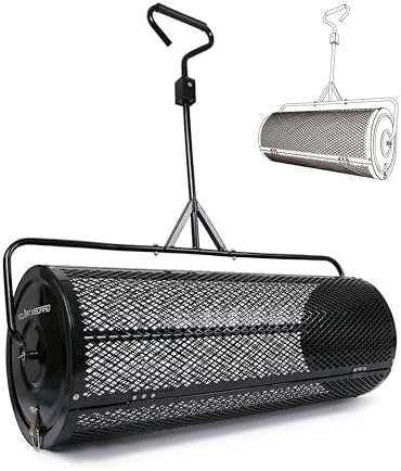 Compost Spreader 24 Inch Peat Moss Spreader with Installation Support Accessories, Metal Mesh Roller Lawn Spreader for Top Soil, Manure, Mulch, Top Dressing - Garden spreaders for lawns