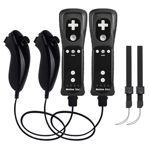 TechKen 2 Pack Wii Controllers with Wii Motion Plus Inside | Shock Wii Nunchuk Controller | Compatible Nintendo Wii, Motion Plus Wii Controller