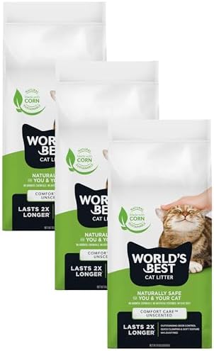World's Best Cat Litter, Comfort Care, Unscented, Odor Control, 8 lb Bag | Gentle odor control for sensitive cats and lasts 2x longer; natural corn litter, quick clumping, flushable, 99% dust free