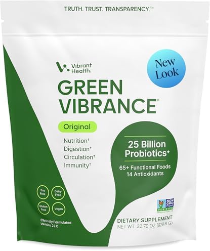 Vibrant Health, Green Vibrance, Includes 65 Plant-Based Superfoods, 25 Billion Probiotics, Fiber, Adaptogens & Enzymes, 30 Servings