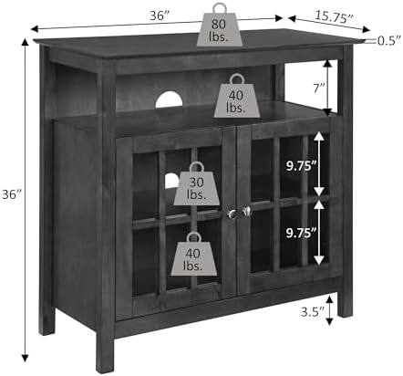 Convenience Concepts Big Sur Highboy TV Stand with Storage Cabinets and Shelves in White Finish