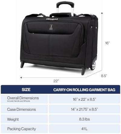 Travelpro Maxlite 5 Softside Carry-On Rolling Garment Bag, Black, 22-Inch