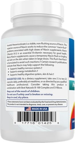 Best Naturals Flush-Free Niacin Inositol Hexanicotinate 500 mg 180 Capsules