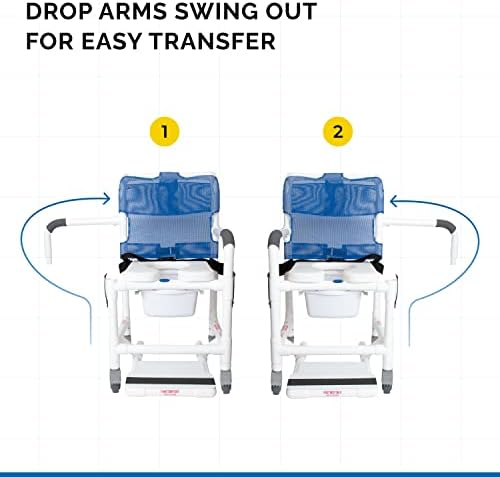 Institutional Grade Rolling Shower Commode Chair with Wheels & Drop Arms – Padded Seat, Locking Casters, Sliding Footrest