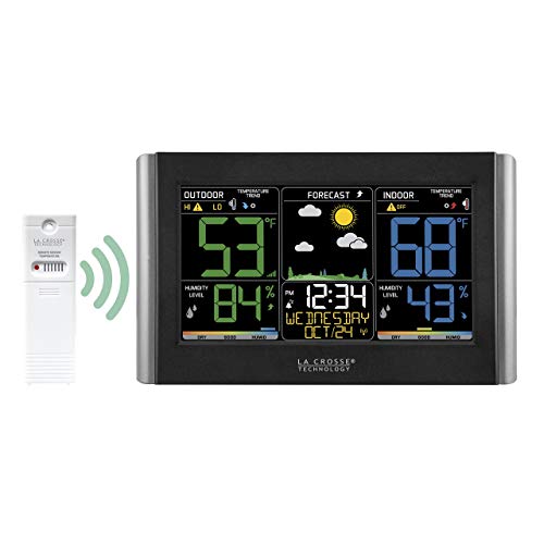 La Crosse Technology Weather Station with Customizable Alerts, Weather Forecast, Temperature, Dew Point, Humidity, Time, Heat Index, Large Display