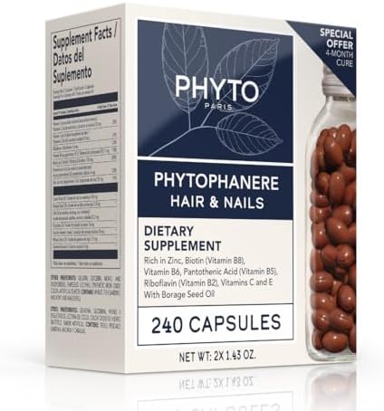 PHYTO Phytophanère Hair Growth Supplement for Women & Men - Biotin, Zinc & Vitamin B6 for Thicker, Stronger Hair & Nails - 120 Capsules, 2-Month Supply