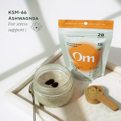 Om Master Blend Mushroom Powder – Organic Mushroom Supplement with 10 Mushrooms and Ashwagandha - Support Immunity, Gut Health & Stress Relief