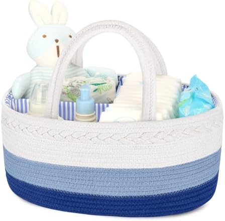 Maliton Diaper Caddy Organizer for Baby, Cotton Rope Baby Gift Basket, Portable Diaper Organizer for changing table, Nursery Storage Organizer
