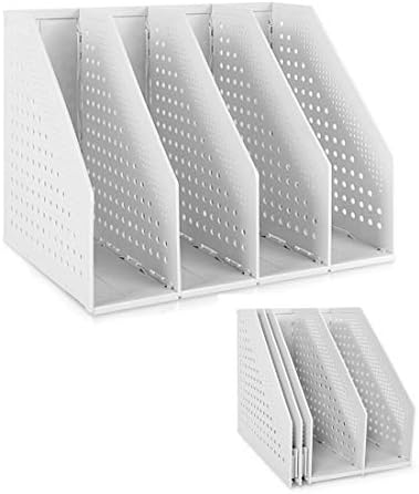 SAYEEC Collapsible Magazine Holder Plastic Desktop 4 Compartment File Rack Magazine Organizer Vertical File Divider Sorter Storage Document