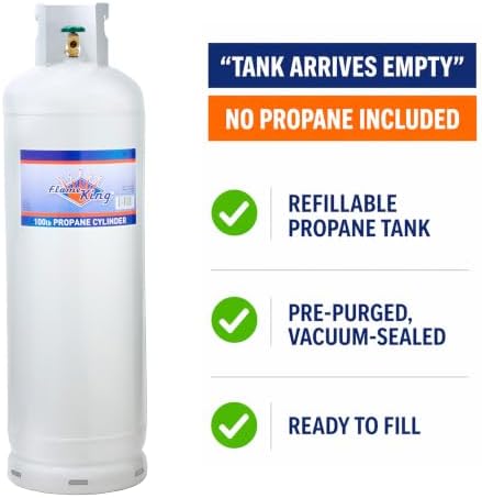 Flame King 100LB (23 Gal) Steel Propane Tank Cylinder with POL Valve and Collar, Great for Mixed Heating Systems, Home fireplaces, Dryers and Grills
