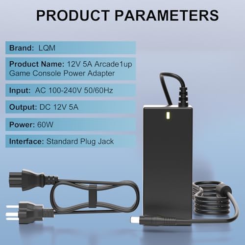 LQM 12V AC Power Adapter for Arcade1Up Game Machine Arcade 1up All Riser | Cocktail Table RYJ0136PAU0 RYJ0136PAU1 RYJ0136PAU2 Series with