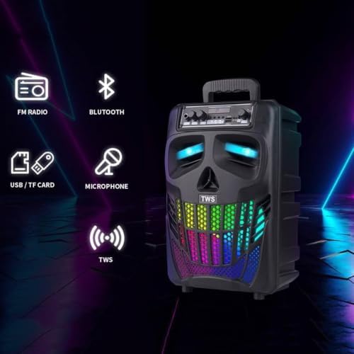 E I F E R Cool Skull Bluetooth Speakers, Portable Wireless Speaker, Compatible with Smartphones and Tablets, Suit for Home Garden Party, Black, 50W