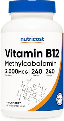 Nutricost Vitamin B12 (Methylcobalamin) 2000mcg, 240 Capsules, Gluten Free | Vegetarian Caps, GMO-Free, B12 Supplement