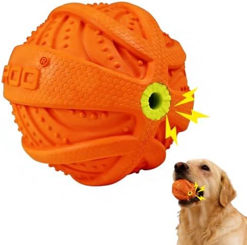 LaRoo Squeaky Dog Ball Toy,Durable Natural Rubber Squeaker Ball Throwing Training,Teeth Cleaning Chew Toy for Pet Medium and Large Dogs (3.5In Green)