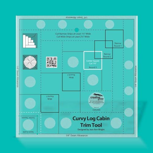 Creative Grids Curvy Log Cabin Trim Tool Quilt Ruler – CGRJAW5 – Made in USA, 8-1/2in x 8-1/2in, Non-Slip Grip Acrylic Quilting, Sewing, Crafting