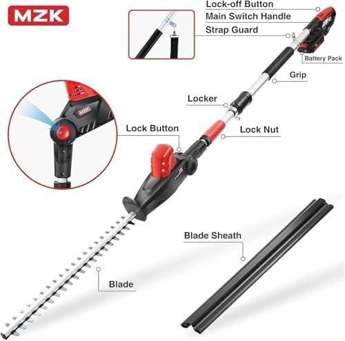 MZK 20V 22-Inch Cordless Hedge Trimmer with 2 x 4Ah Batteries