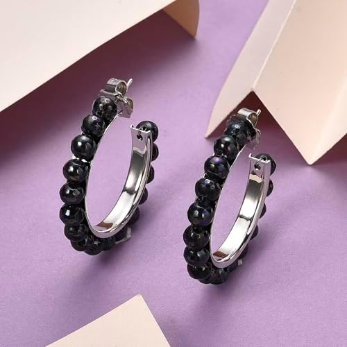 Shop LC Faceted Peacock Color Shell Pearl Hoop Earrings in Stainless Steel