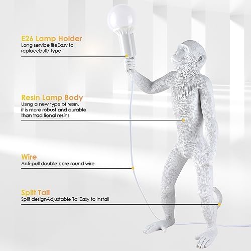 Modern Resin Standing Monkey Table Lamp, Desk Lamp, Animal Lamp, Bedside LED Light for Home Decor, Living Room, Bedroom, Home Office