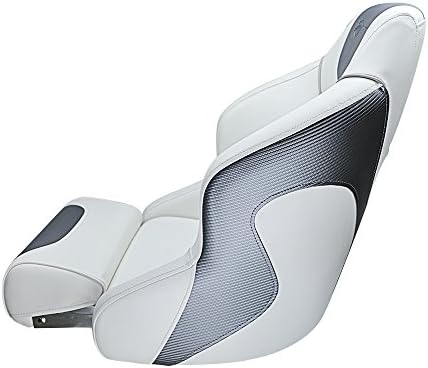 Seamander Boat Captains Chair,Captain Bucket Seat with Flip Up Bolster,Integral Rotomolded Frame, Premium EPDM Foam Material, Marine Grade Vinyl (A-White/Charcoal)