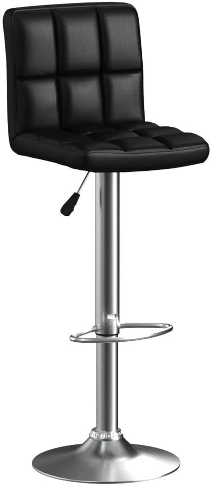 COSTWAY Bar Stool, Modern Swivel Adjustable Height PU Leather Barstools with Back, Square Armless Counter Height Bar Chair for Kitchen Island Dining Living Bistro Pub Counter, Black