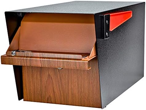 Mail Boss Curbside, Wood Grain 7510 Mail Manager Locking Security Mailbox, Steel, Black | Patented anti-pry lock, accepts small packages