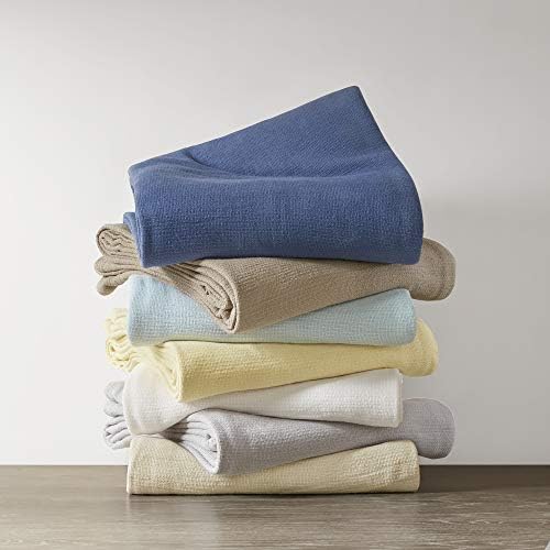 Madison Park 100% Cotton Breathable Queen Size Blanket for Bed, Blue | Freshspun Basketweave, All Season, Farmhouse Classic Bed Cover Full for Summer, OEKO TEX, Warm Home Essential For Couch, Sofa