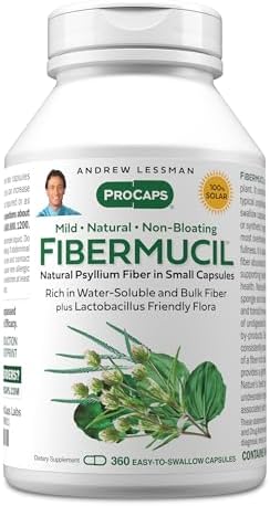 Andrew Lessman ProCaps Fibermucil Psyllium Husk Fiber 180 Capsules | Psyllium Husk Powder with Soluble & Insoluble Fiber plus Lactobacillus Sporogenes. No additives. Easy-to-swallow capsules.