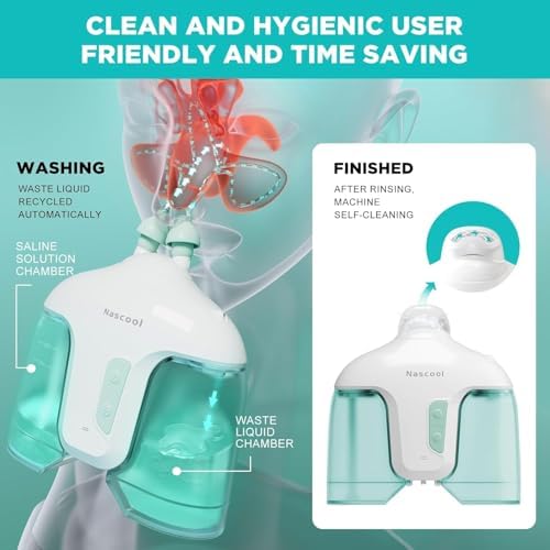 Nascool Electric Nasal Irrigation System Sinus Rinse Nose Cleaner for Adult | Comes with 50 saline packets, 2 Pairs of Nozzles