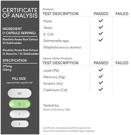 Rhodiola Rosea 500mg, Standardized, Stress, Focus + Energy, 120 Capsules