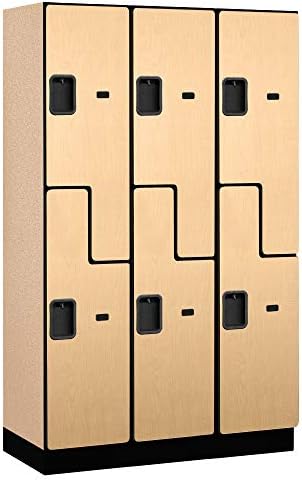 Salsbury Industries 2-Tier S-Style Extra Wide Designer Wood Locker with Three Wide Storage Units, 6-Feet High by 18-Inch Deep, Mahogany