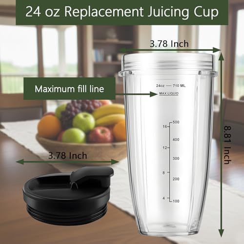 Blender Replacement Parts for Ninja, 24oz Ninja Blender Cups with To-Go Lids