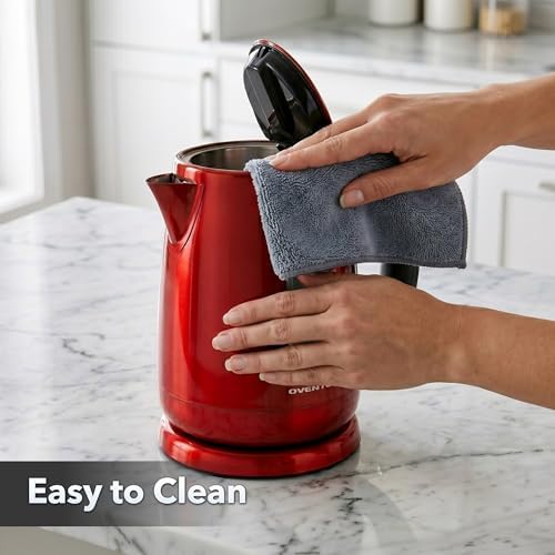 OVENTE 1.7L Electric Kettle with Temperature Control, 1100W, Red KS58R | Stainless Steel Water Boiler and Heater, Keep Warm Function, Auto Shut-Off