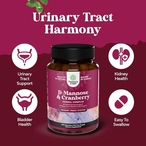 D Mannose with Cranberry Supplement - Potent D Mannose 1000mg Capsules for Kidney Defense Support & Cleanse and Urinary Tract Health for Women & Men