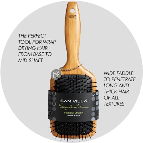 Sam Villa Signature Series Bamboo Brush Wooden Paddle Brush For Hair Styling