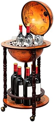 COSTWAY Globe Wine Bar Cabinet, Italian Replica Bar Cart with Wheels and Liquor Bottle Shelf, Solid Wood Wine Bar Stand for Home, Kitchen, Bar